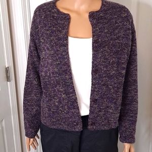 Casual Corner Annex Purple Long-Sleeve Crew-Neck Button-Up Cardigan Sweater